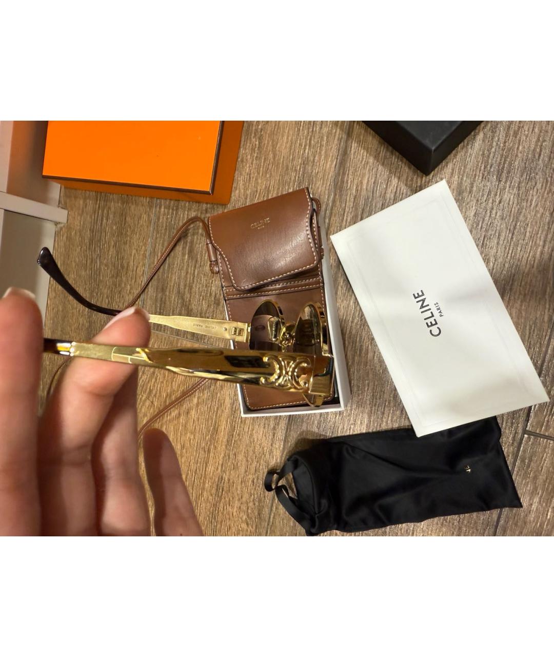 CELINE Золотые металлические солнцезащитные очки, фото 3