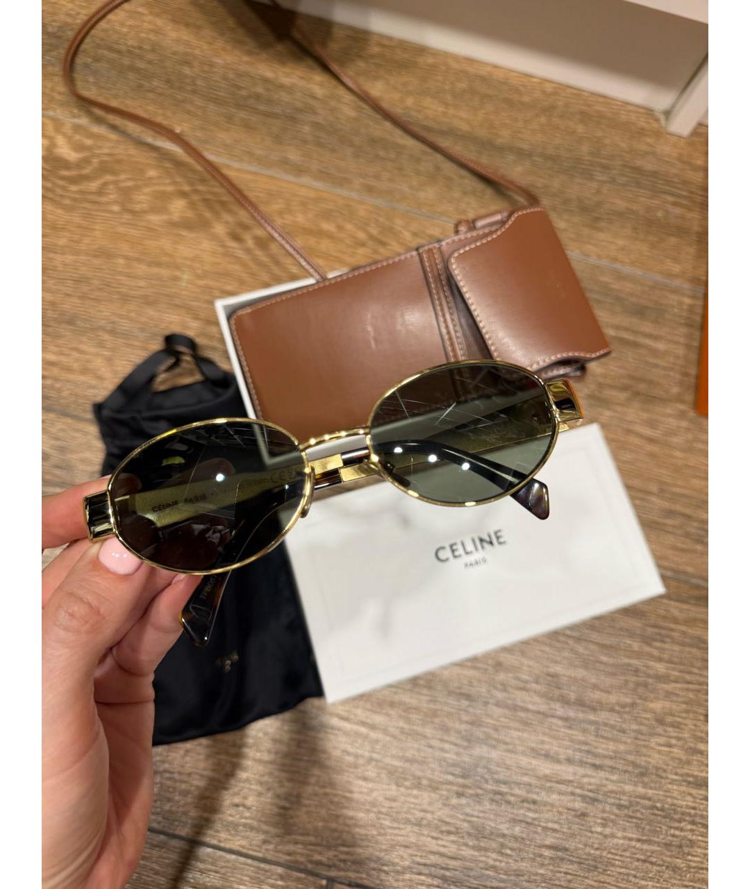 CELINE Золотые металлические солнцезащитные очки, фото 2