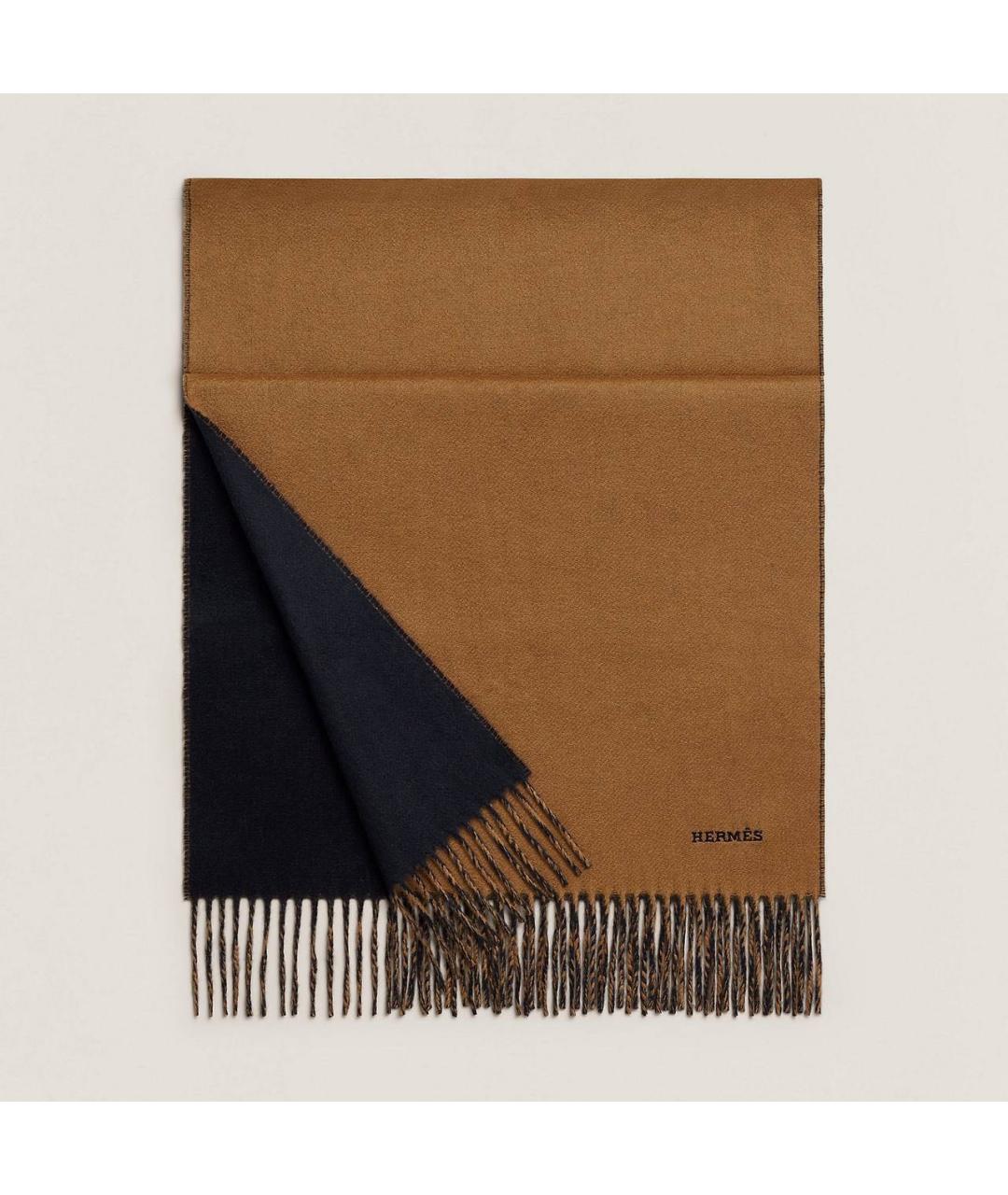 HERMES Коричневый кашемировый шарф, фото 3