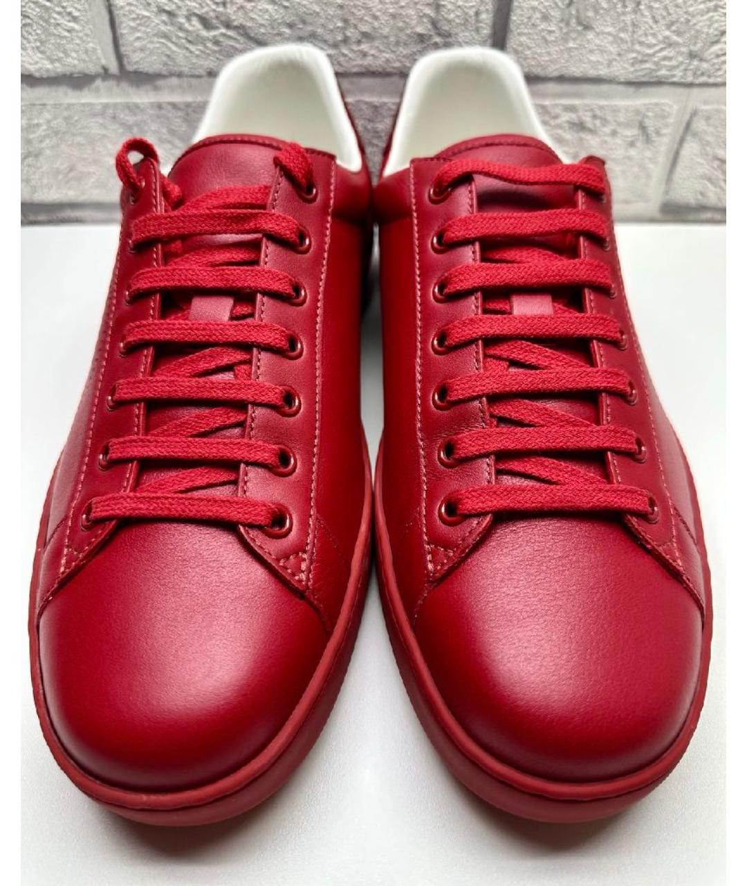 GUCCI Красные кожаные низкие кроссовки / кеды, фото 3