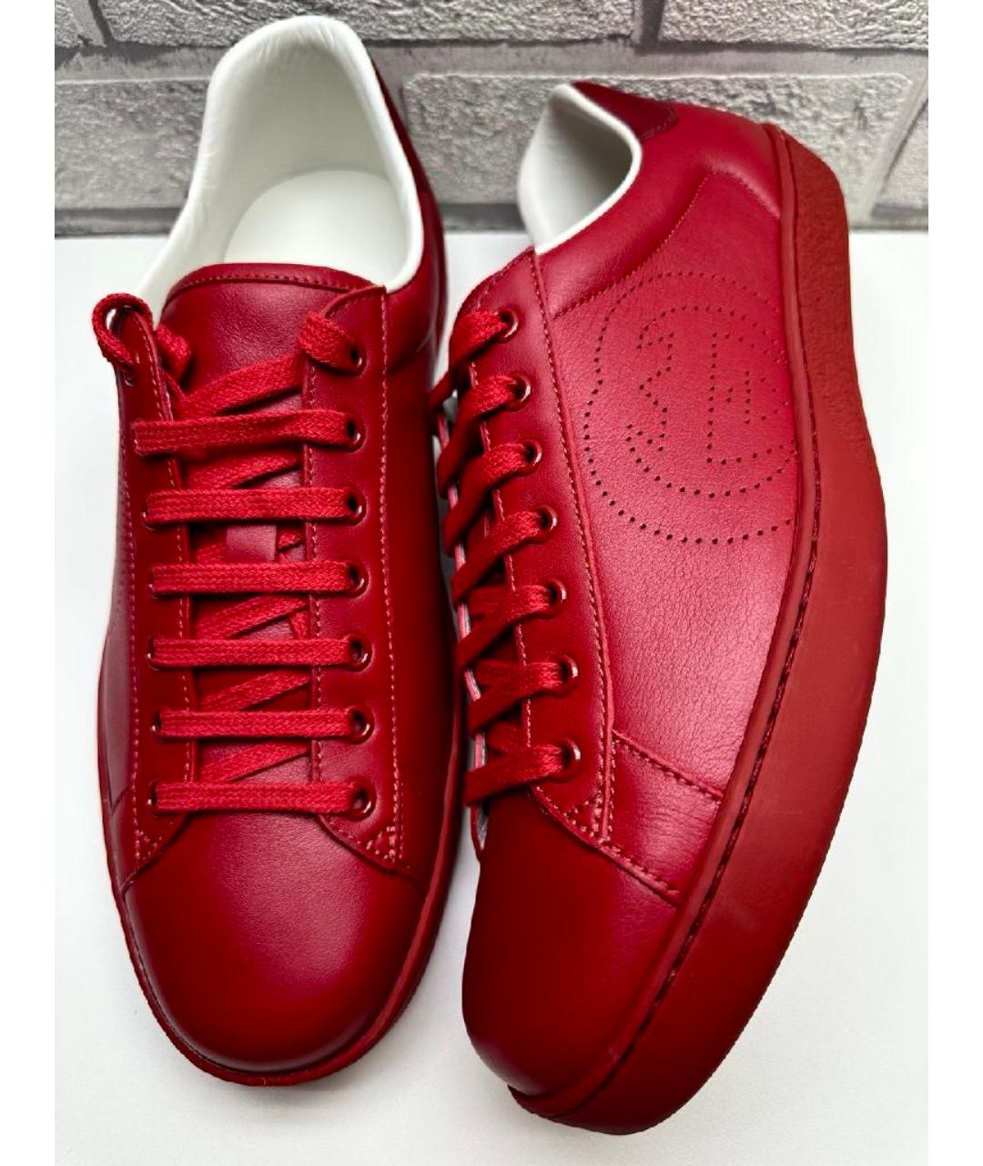 GUCCI Красные кожаные низкие кроссовки / кеды, фото 10