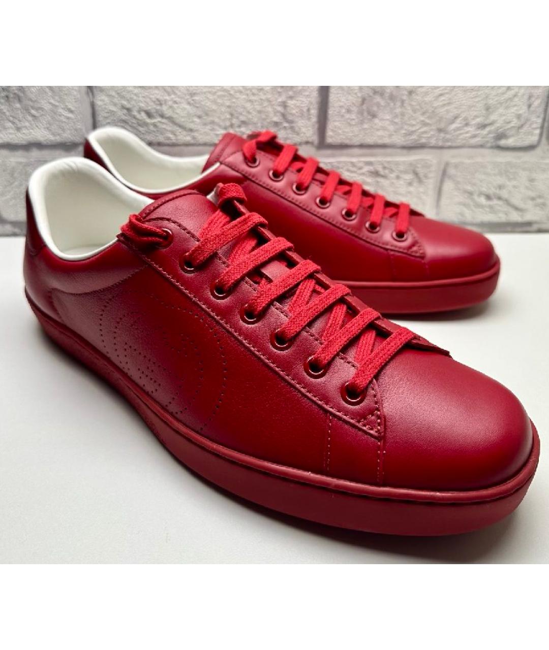 GUCCI Красные кожаные низкие кроссовки / кеды, фото 5