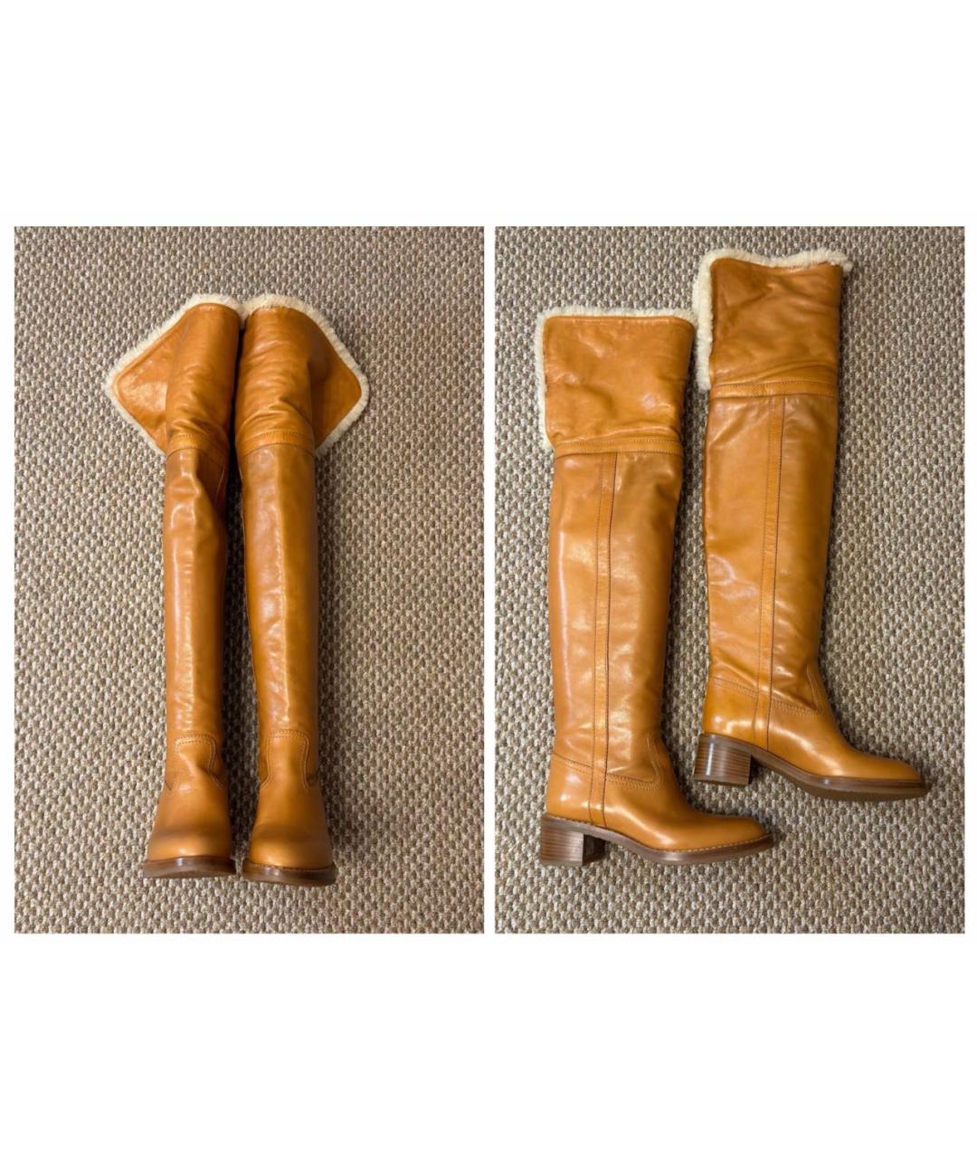 CELINE Оранжевое кожаные ботфорты, фото 4