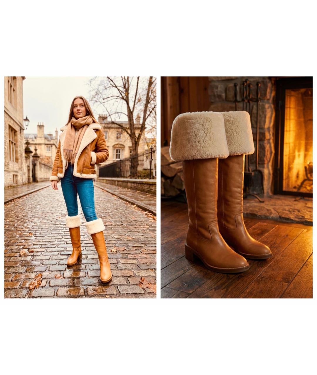 CELINE Оранжевое кожаные ботфорты, фото 3