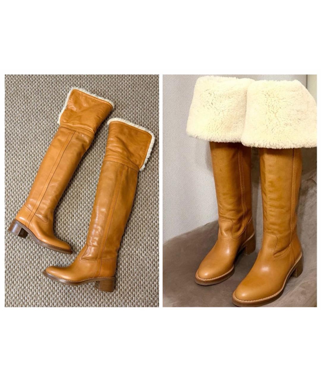 CELINE Оранжевое кожаные ботфорты, фото 5