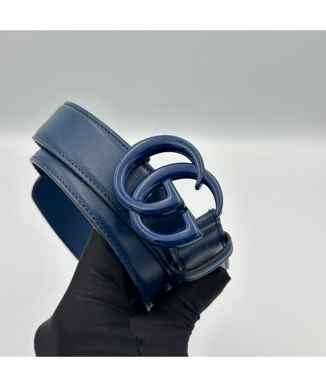 GUCCI Темно-синий кожаный ремень, фото 2