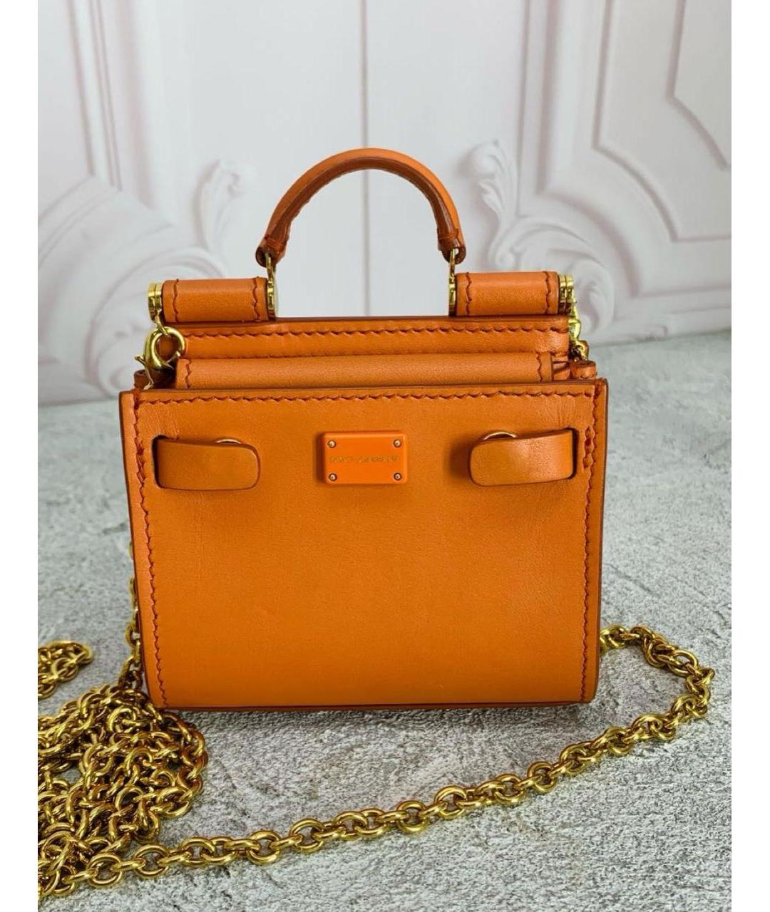 DOLCE&GABBANA Оранжевая кожаная сумка с короткими ручками, фото 3