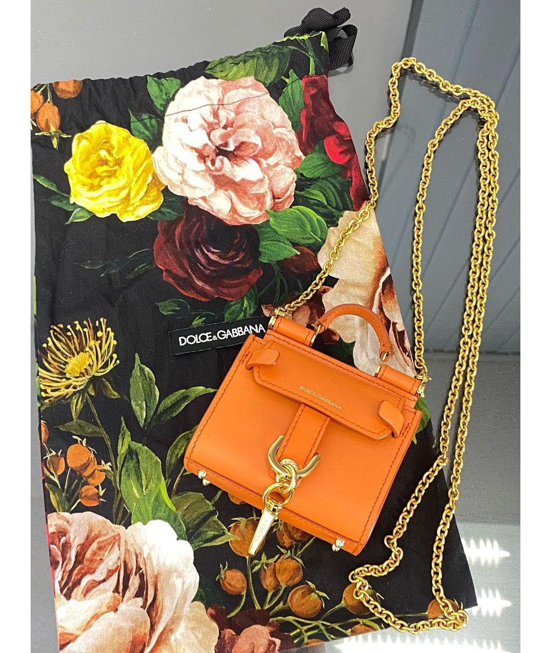 DOLCE&GABBANA Оранжевая кожаная сумка с короткими ручками, фото 5