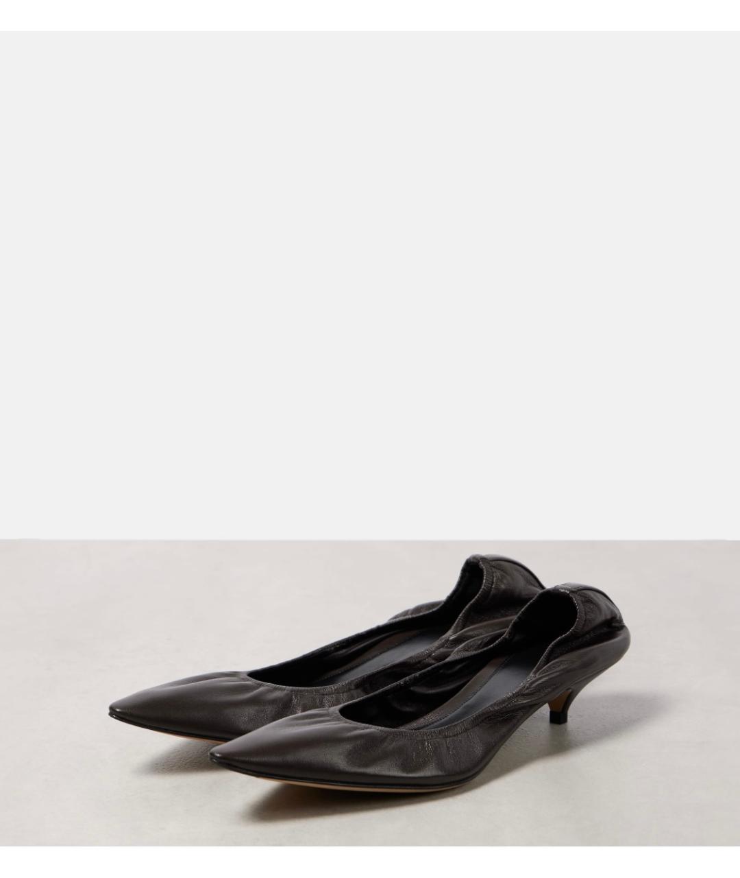 THE ROW Черные кожаные лодочки на низком каблуке, фото 3