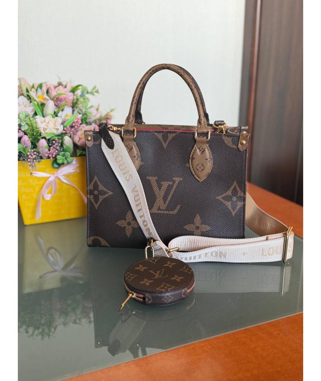 LOUIS VUITTON Коричневая кожаная сумка тоут, фото 3