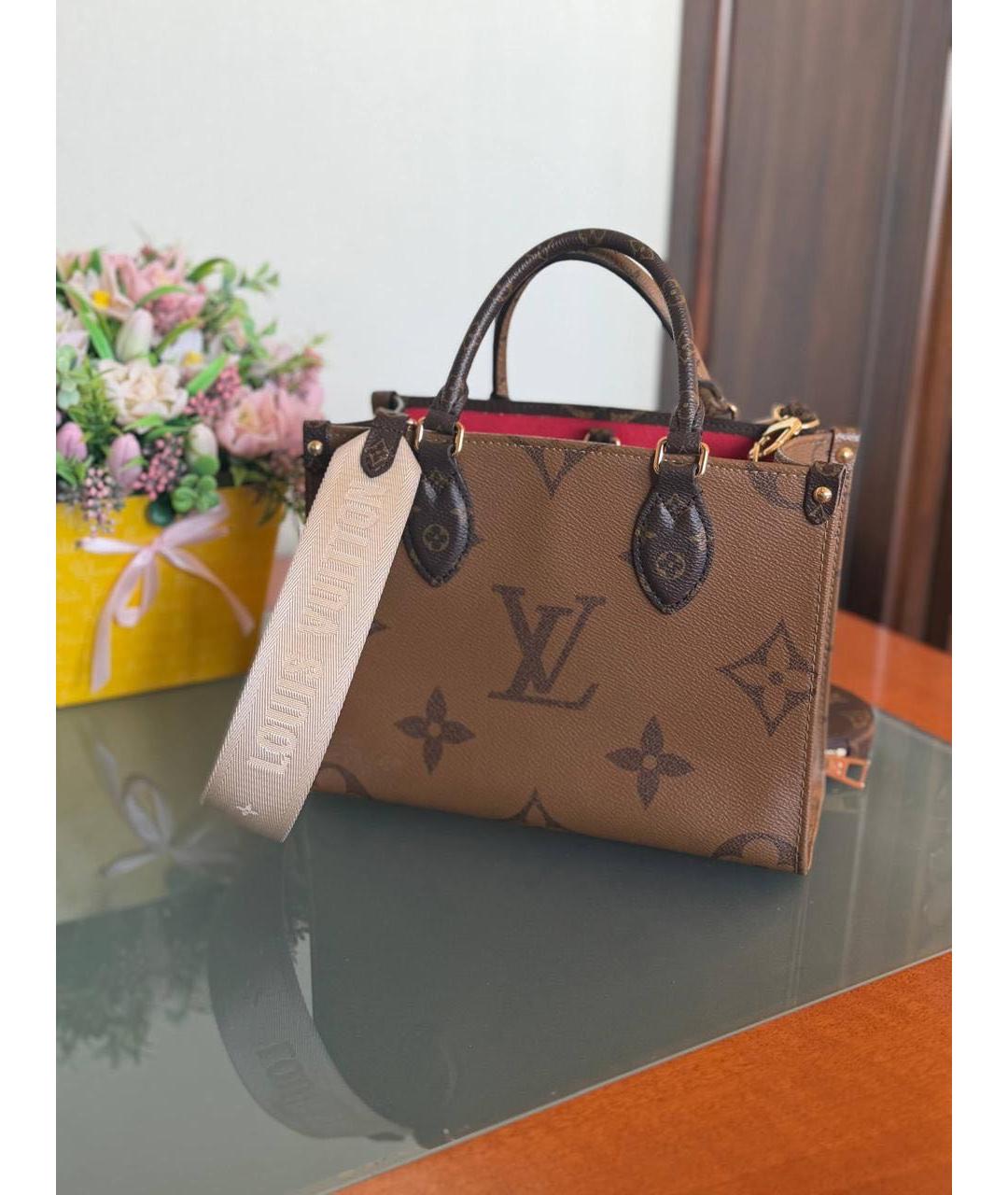 LOUIS VUITTON Коричневая кожаная сумка тоут, фото 9