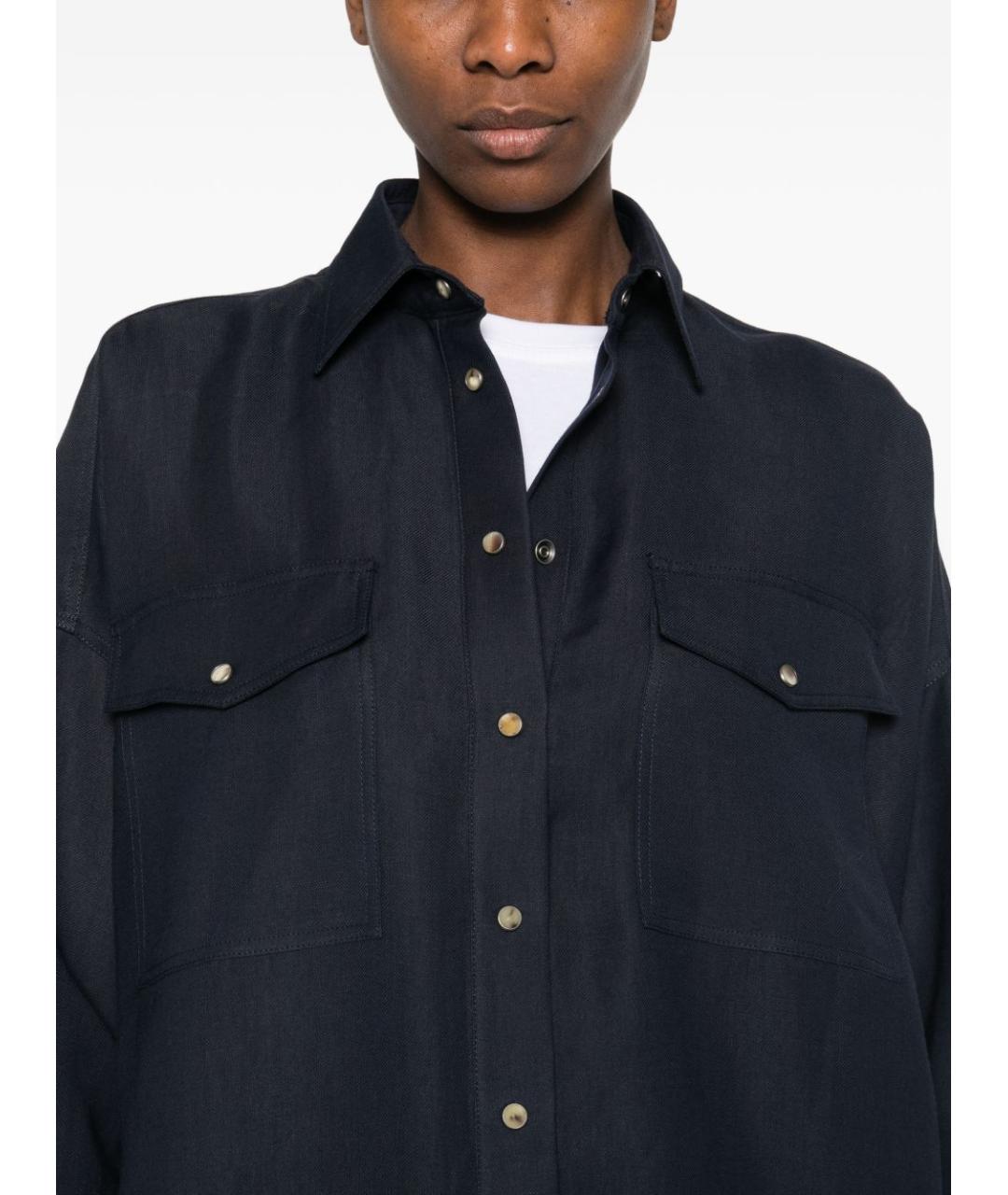 BRUNELLO CUCINELLI Синяя льняная рубашка, фото 2