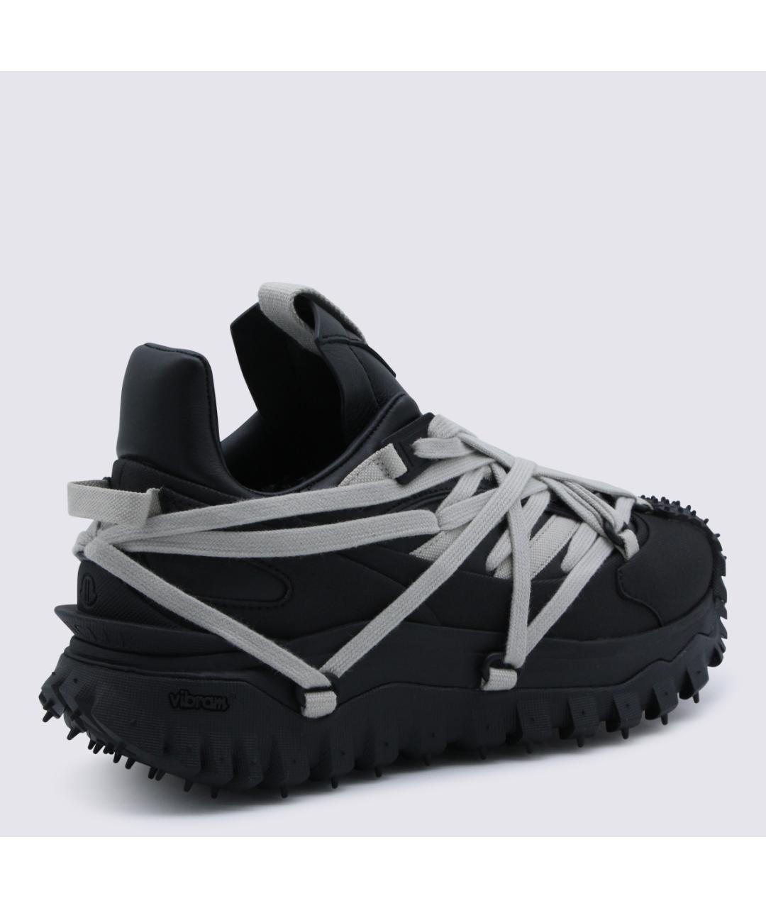 MONCLER Черные кожаные низкие кроссовки / кеды, фото 3