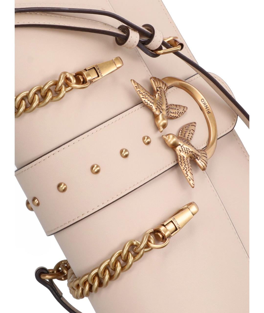 PINKO Бежевая кожаная сумка через плечо, фото 4