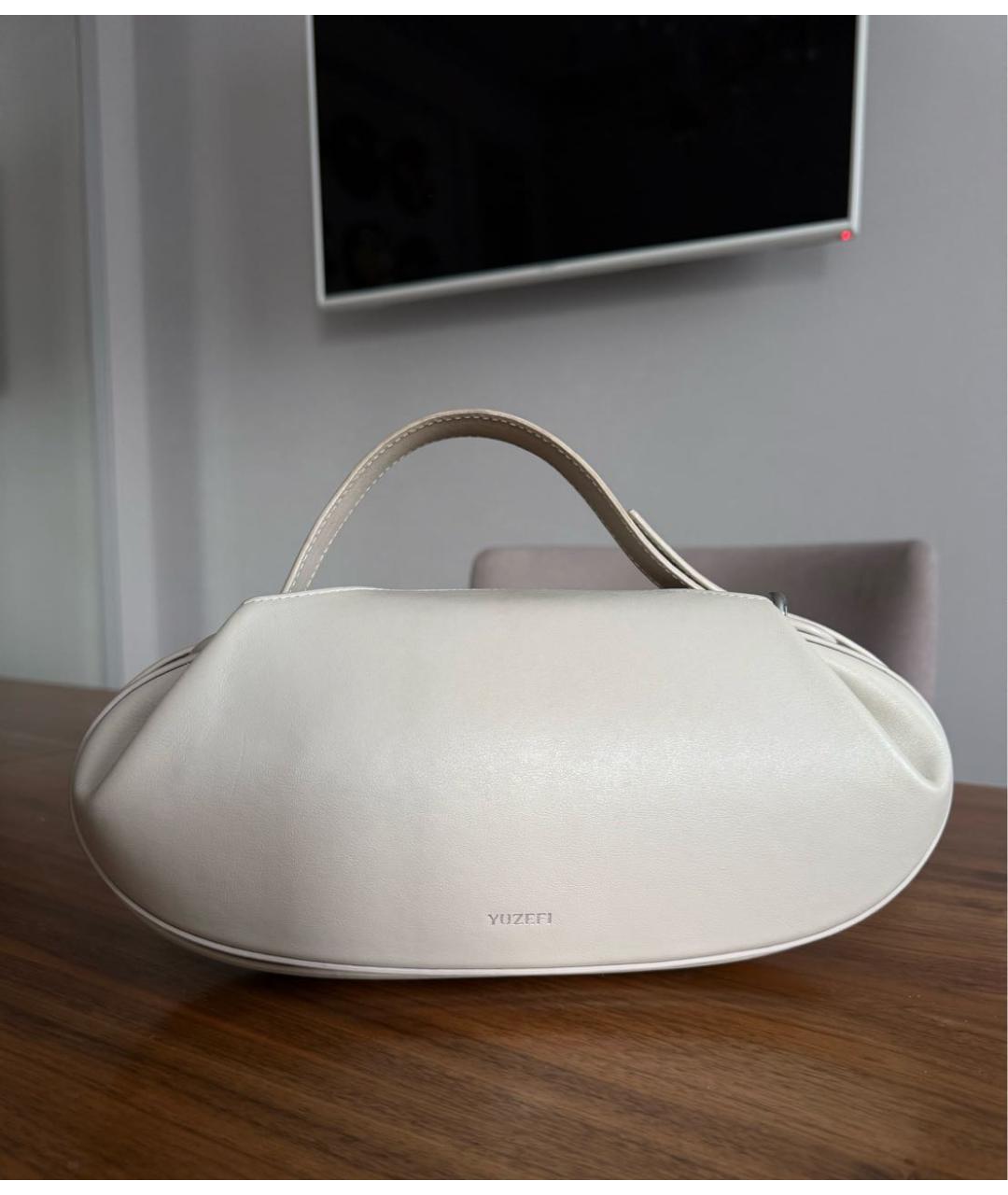 YUZEFI Бежевая кожаная сумка с короткими ручками, фото 3