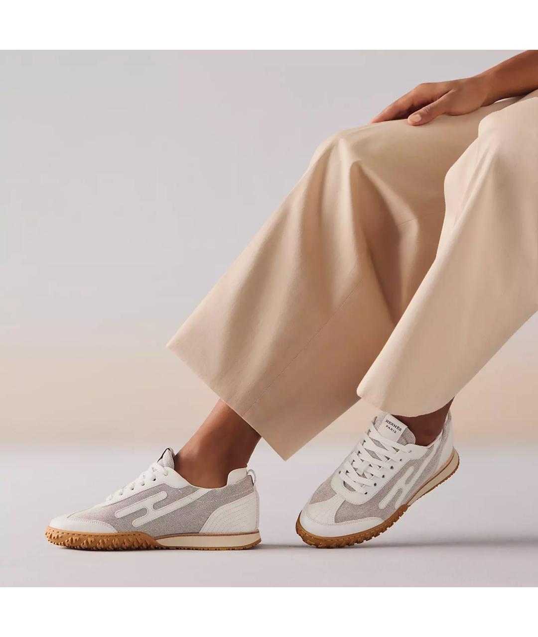 HERMES Серые кожаные кроссовки, фото 6