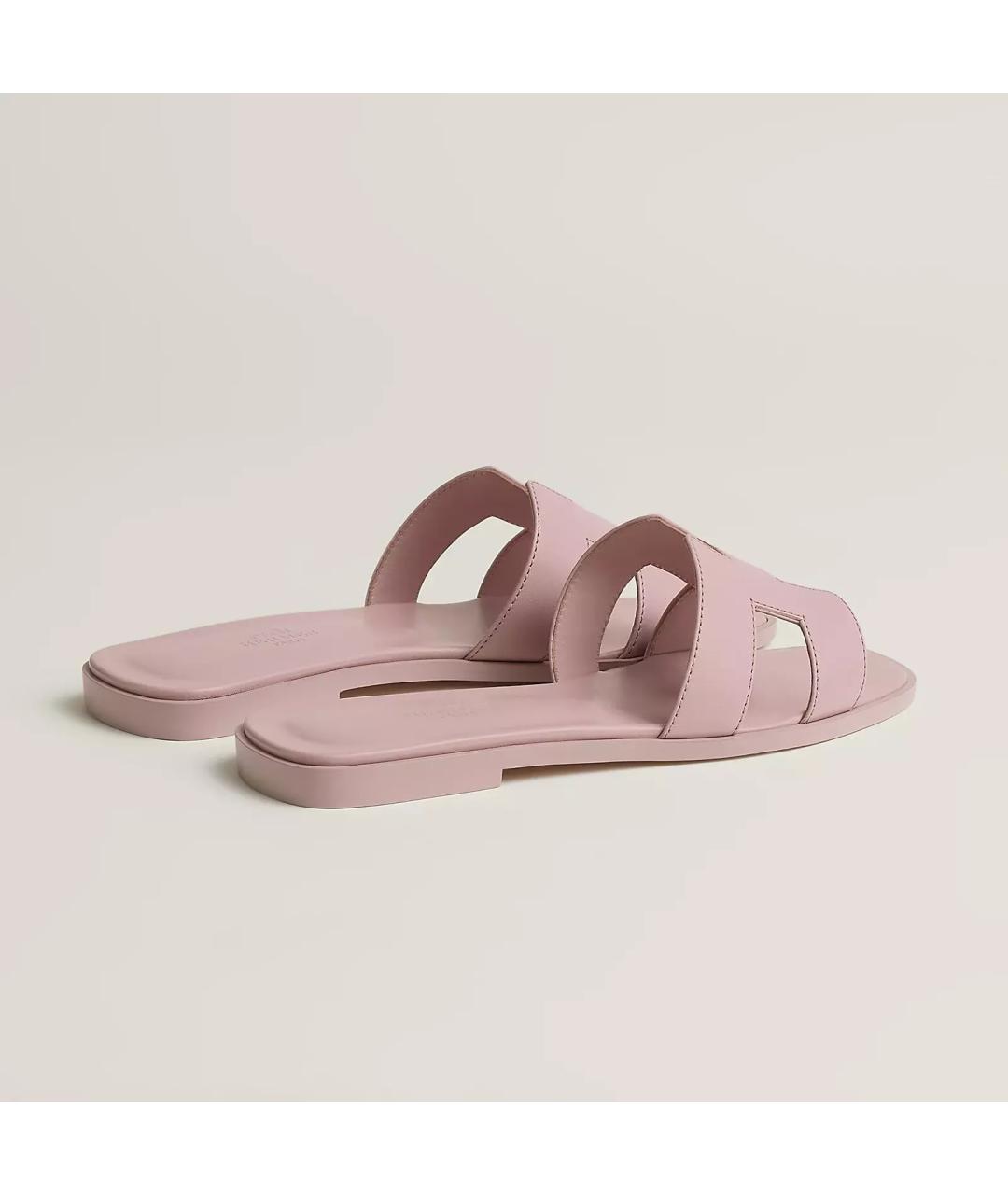 HERMES Розовые кожаные шлепанцы, фото 4