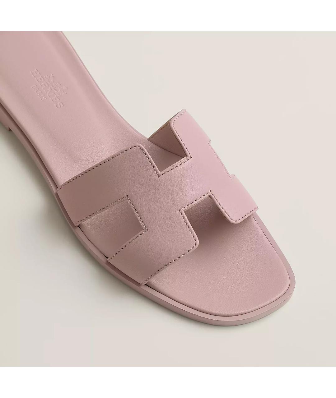 HERMES Розовые кожаные шлепанцы, фото 5