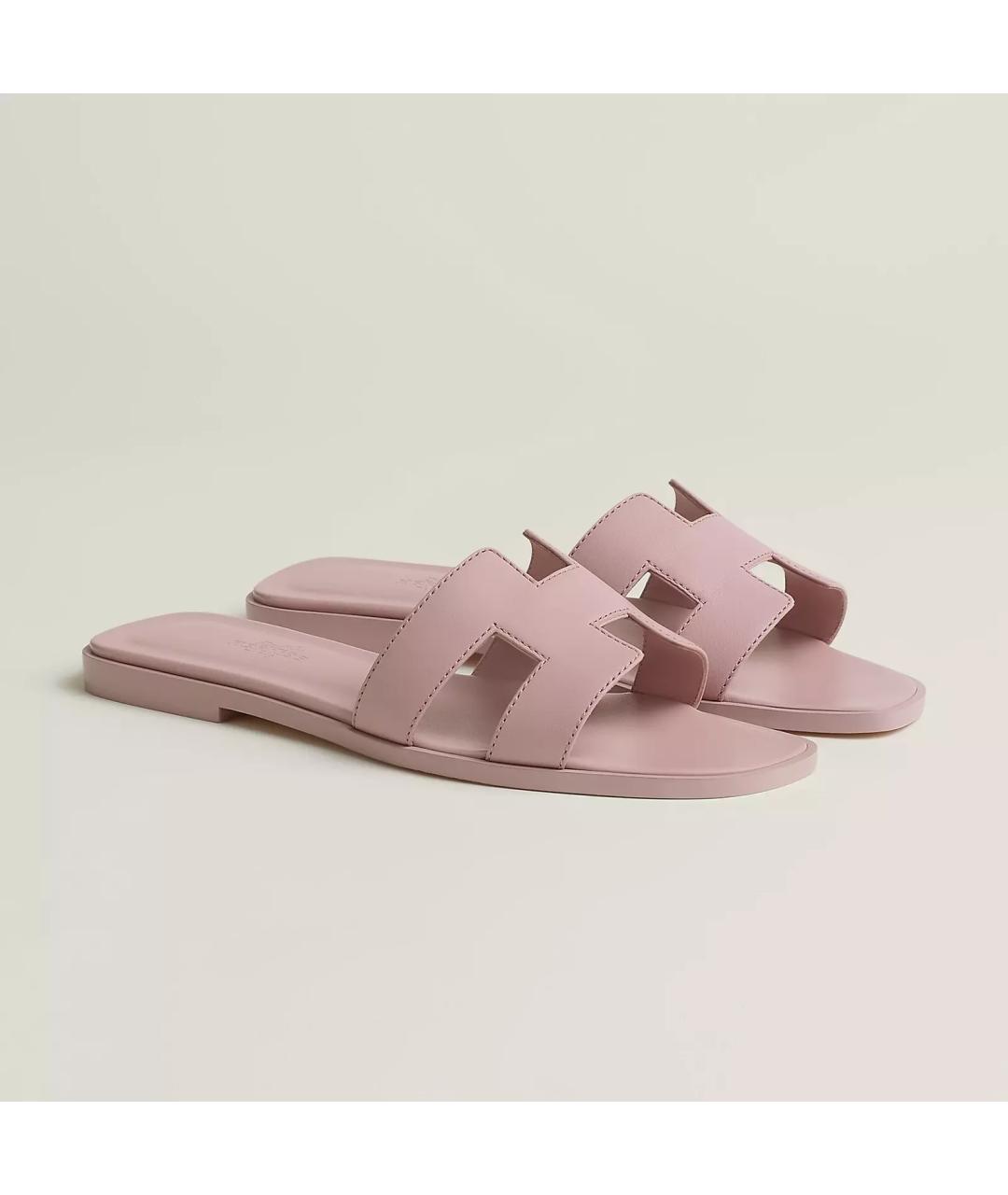 HERMES Розовые кожаные шлепанцы, фото 3