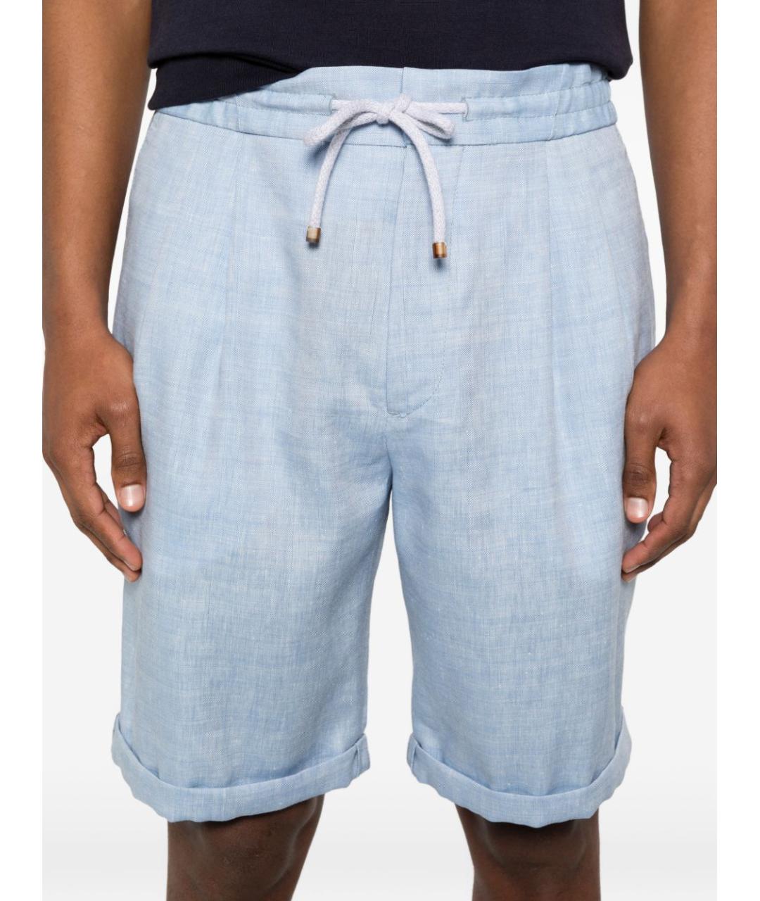 BRUNELLO CUCINELLI Голубые льняные шорты, фото 5