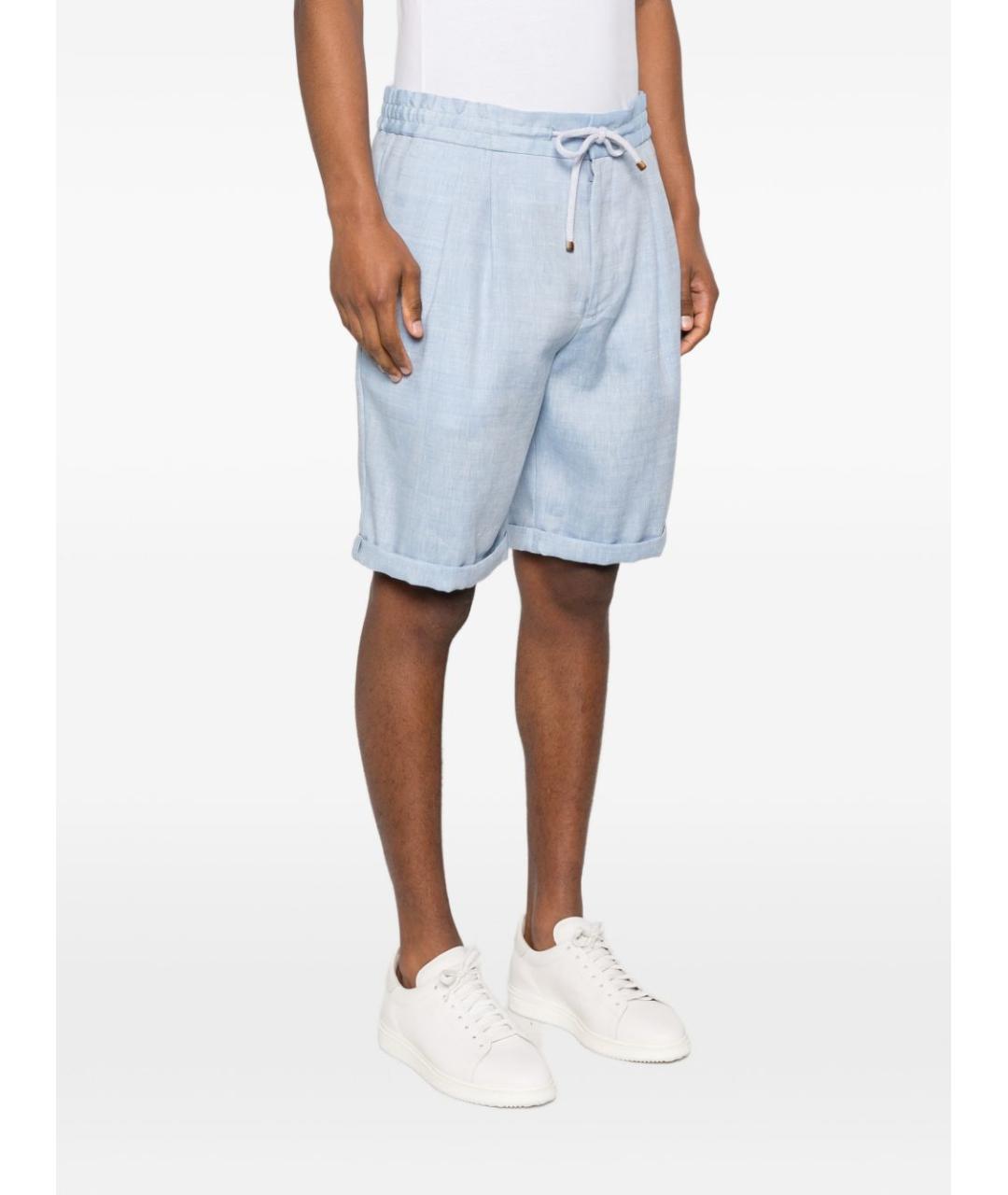 BRUNELLO CUCINELLI Голубые льняные шорты, фото 2