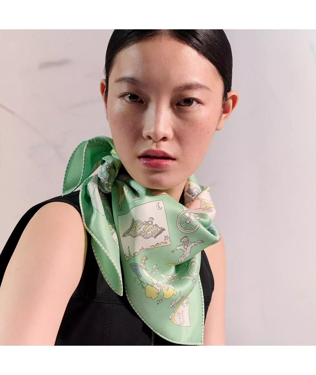 HERMES Зеленый шелковый платок, фото 4