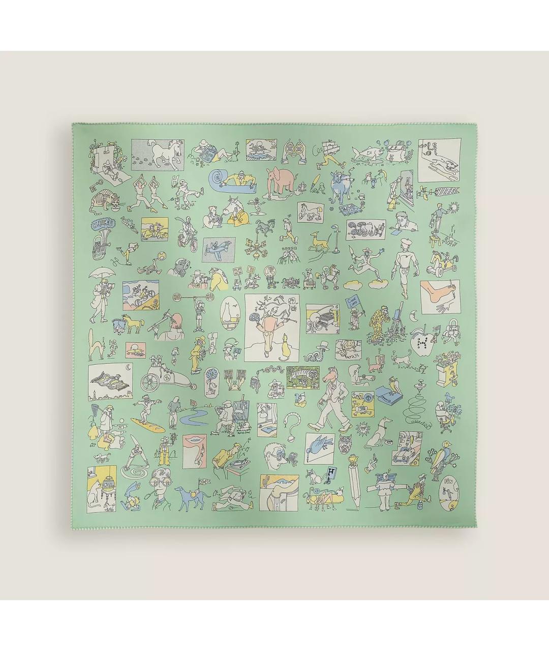 HERMES Зеленый шелковый платок, фото 2