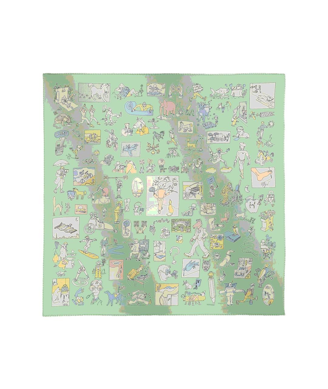 HERMES Зеленый шелковый платок, фото 1