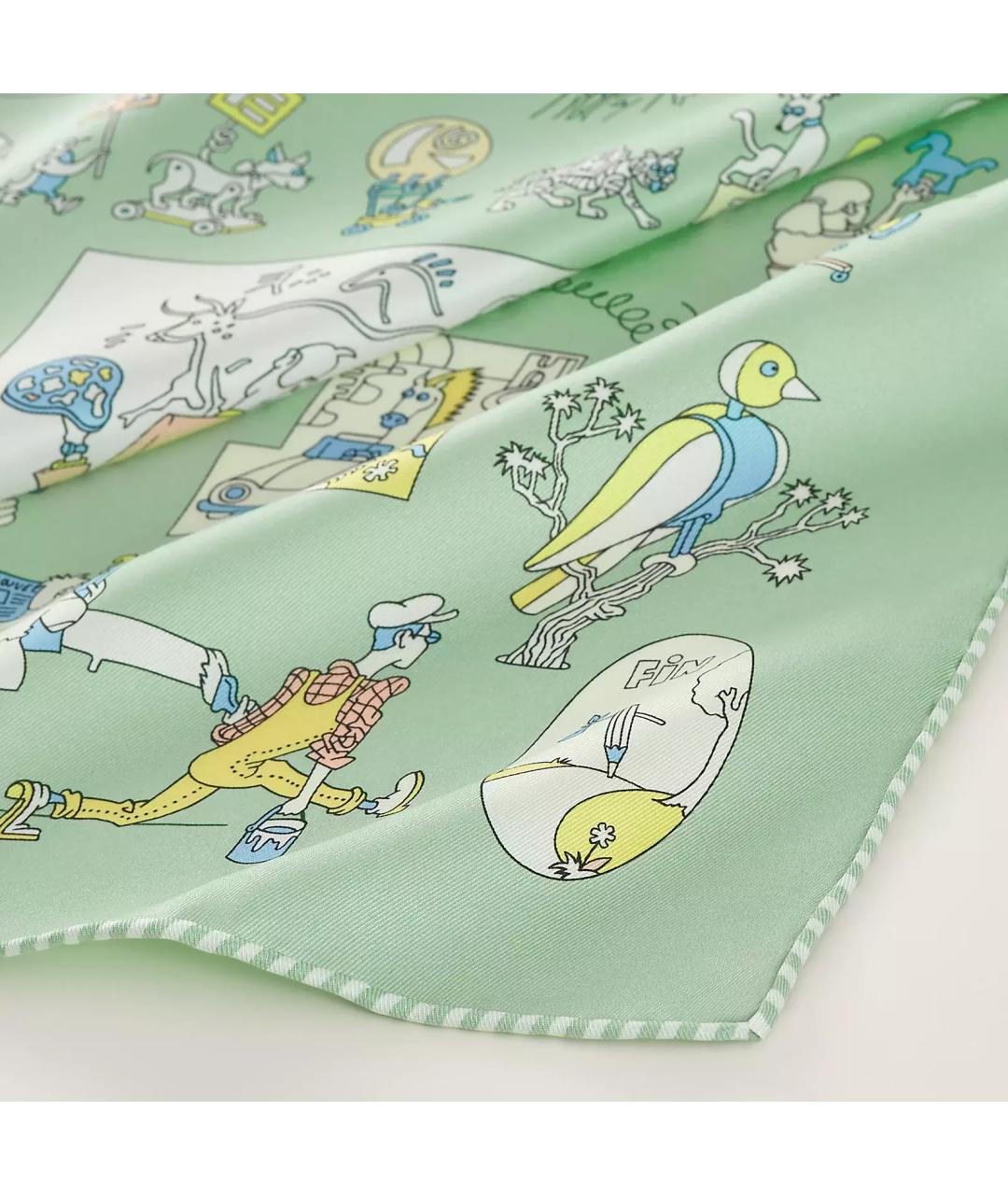 HERMES Зеленый шелковый платок, фото 3