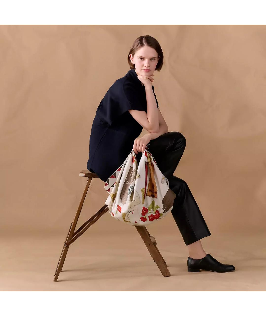 HERMES Белый шелковый платок, фото 4