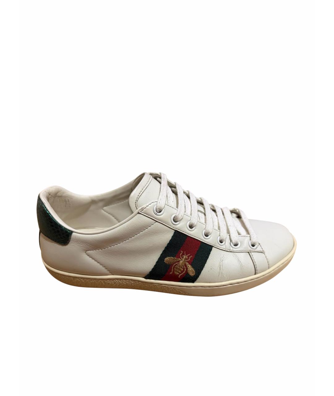 GUCCI Белые кожаные кеды, фото 1