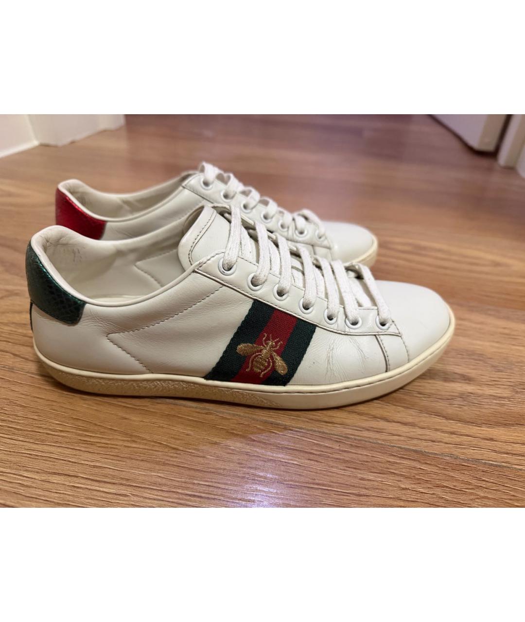 GUCCI Белые кожаные кеды, фото 6