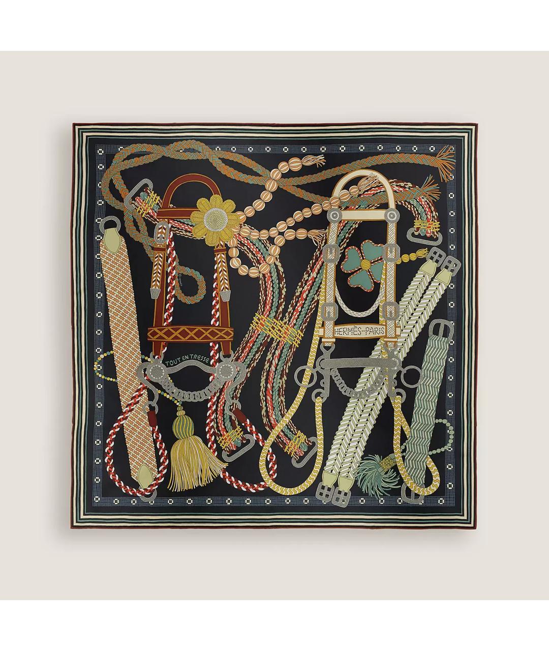 HERMES Черный шелковый платок, фото 2