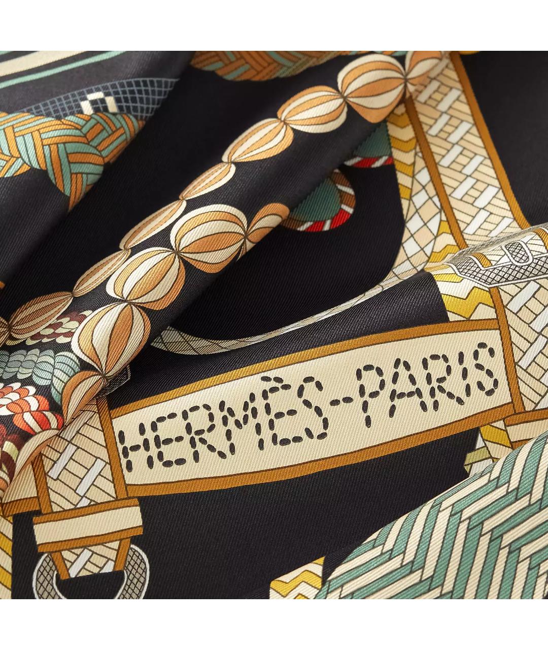 HERMES Черный шелковый платок, фото 3