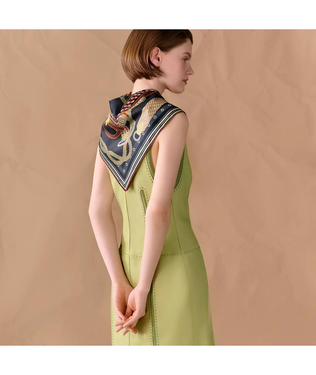 HERMES Черный шелковый платок, фото 4