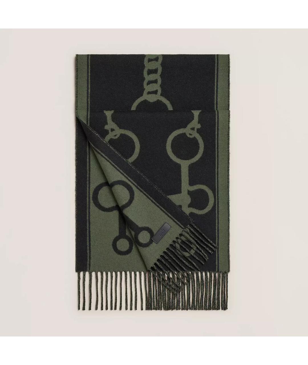 HERMES Зеленый кашемировый шарф, фото 2