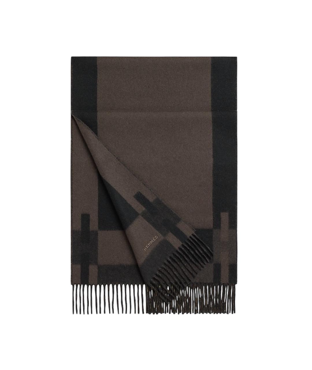 HERMES Коричневый кашемировый шарф, фото 1