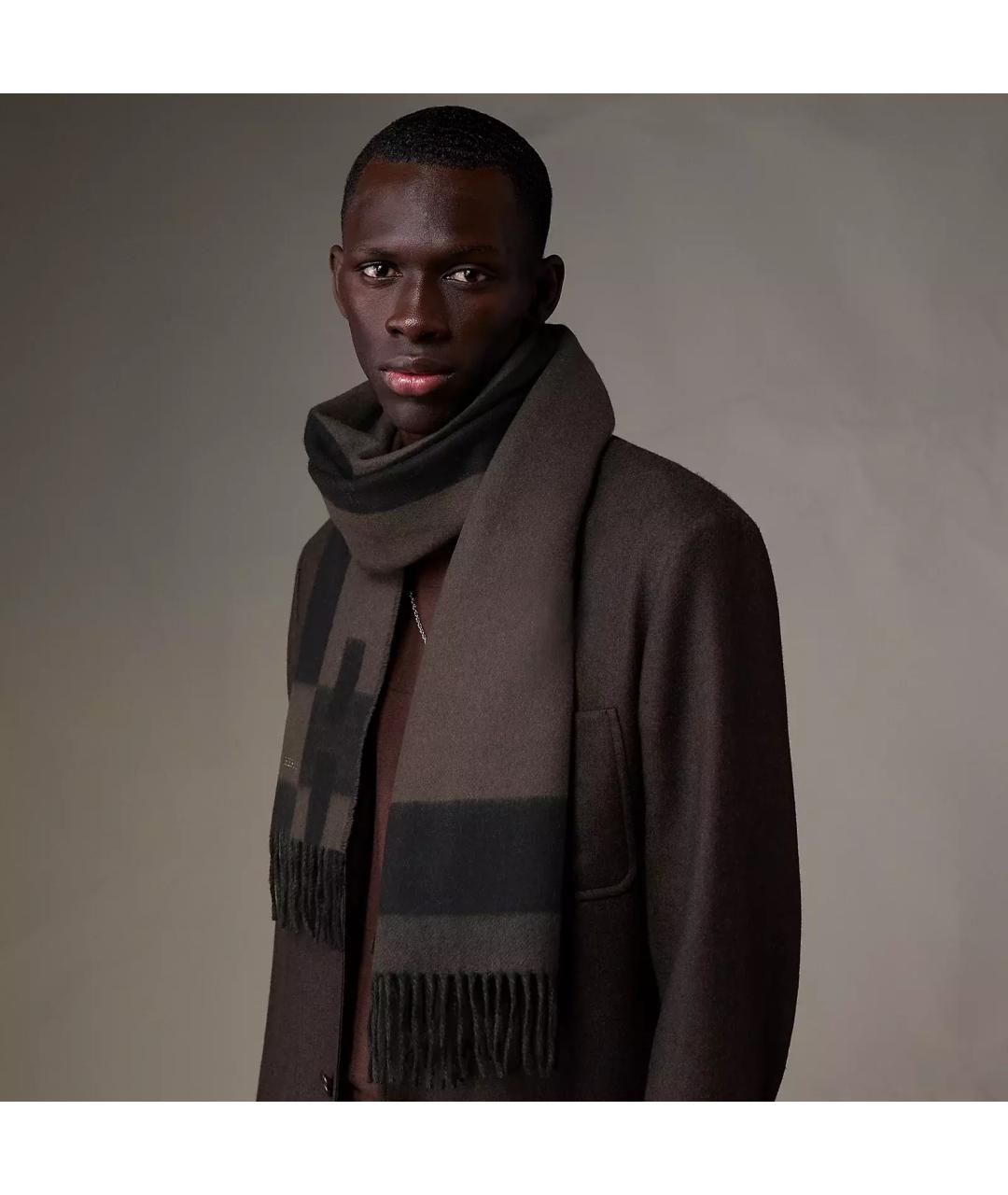 HERMES Коричневый кашемировый шарф, фото 4