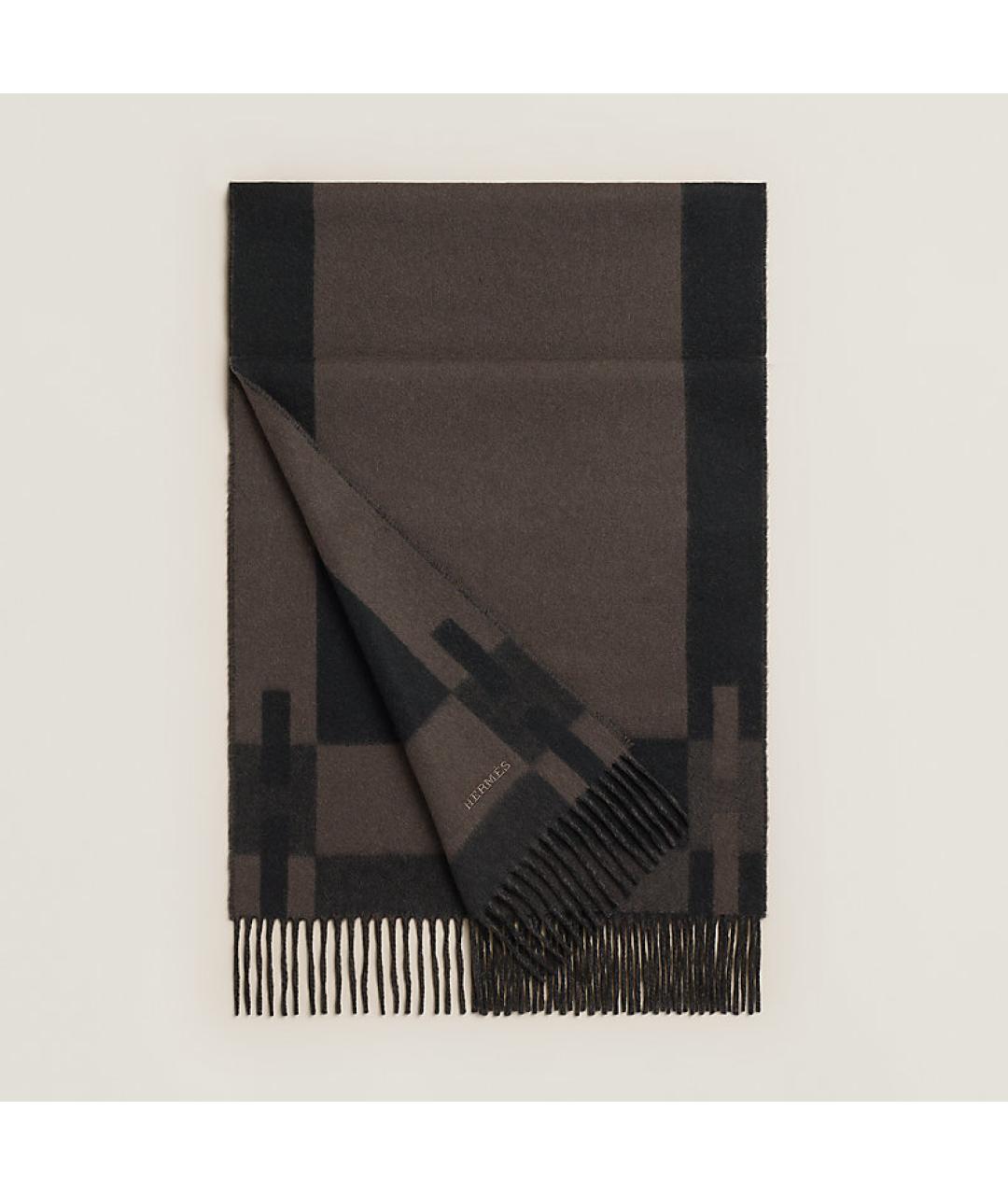 HERMES Коричневый кашемировый шарф, фото 2