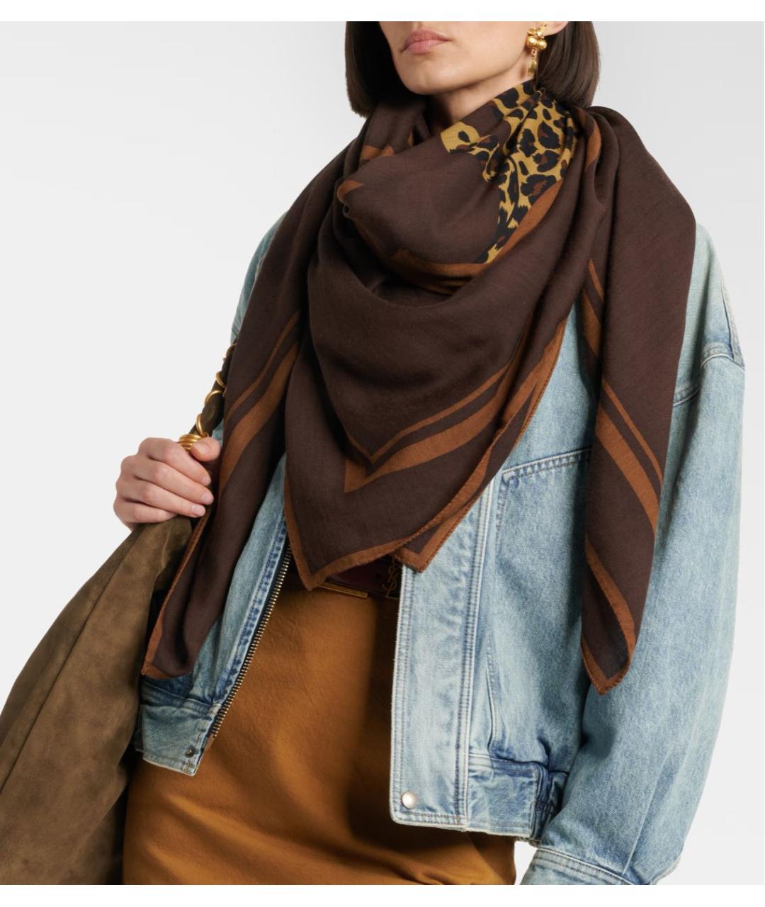 SAINT LAURENT Коричневый шерстяной платок, фото 4