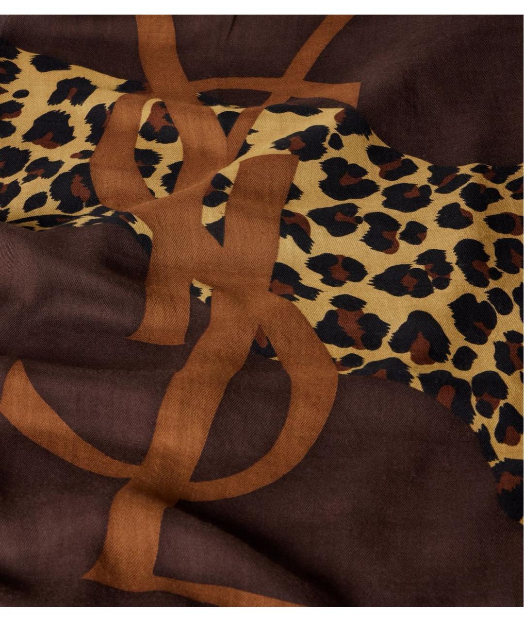 SAINT LAURENT Коричневый шерстяной платок, фото 2