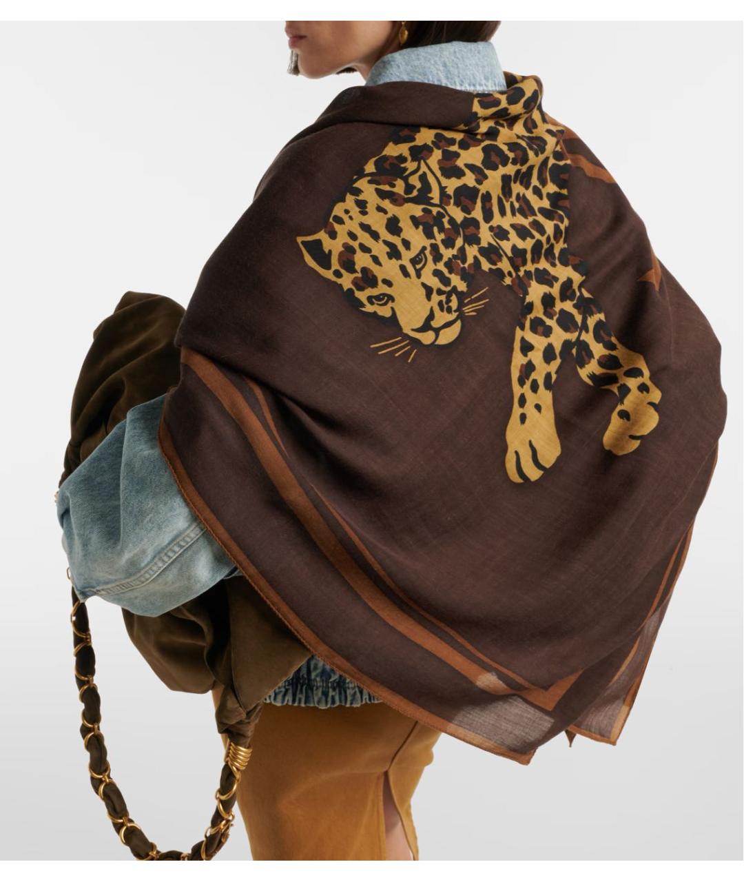 SAINT LAURENT Коричневый шерстяной платок, фото 5