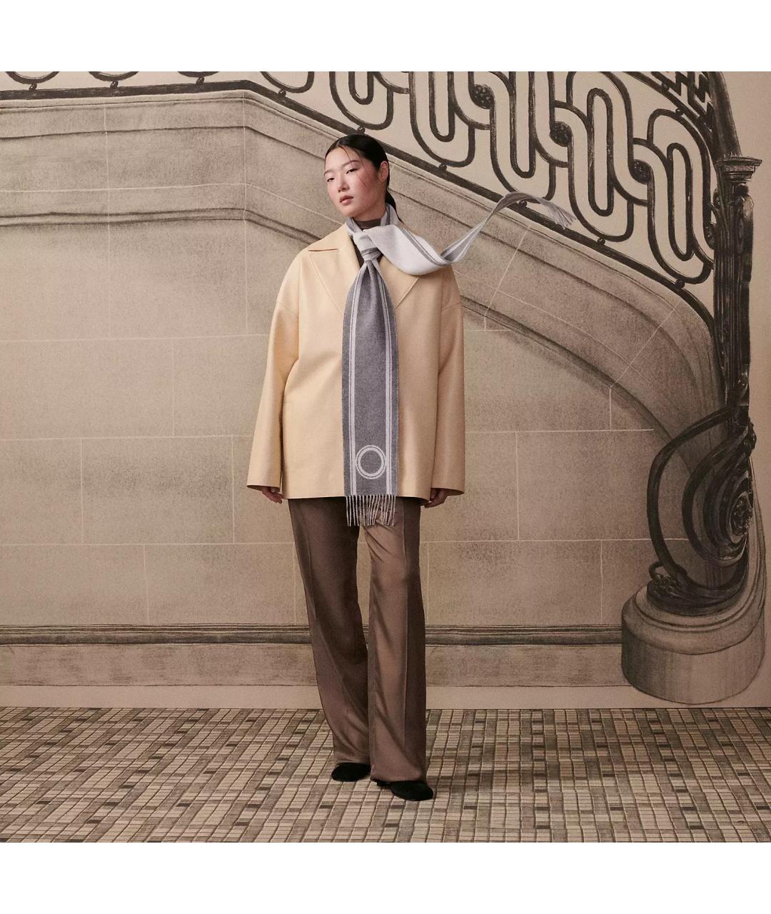 HERMES Серый кашемировый шарф, фото 4