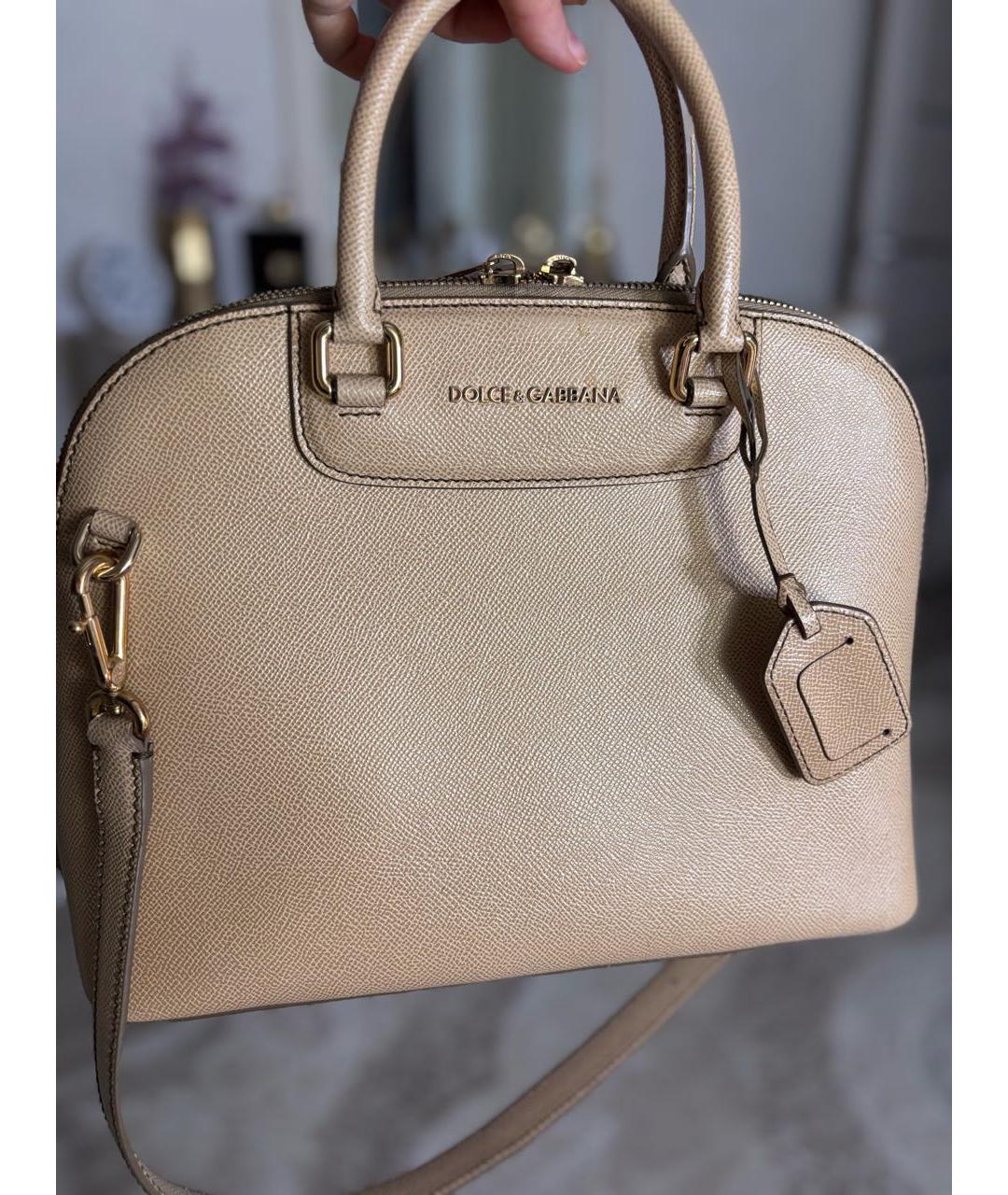 DOLCE&GABBANA Бежевая кожаная сумка через плечо, фото 9