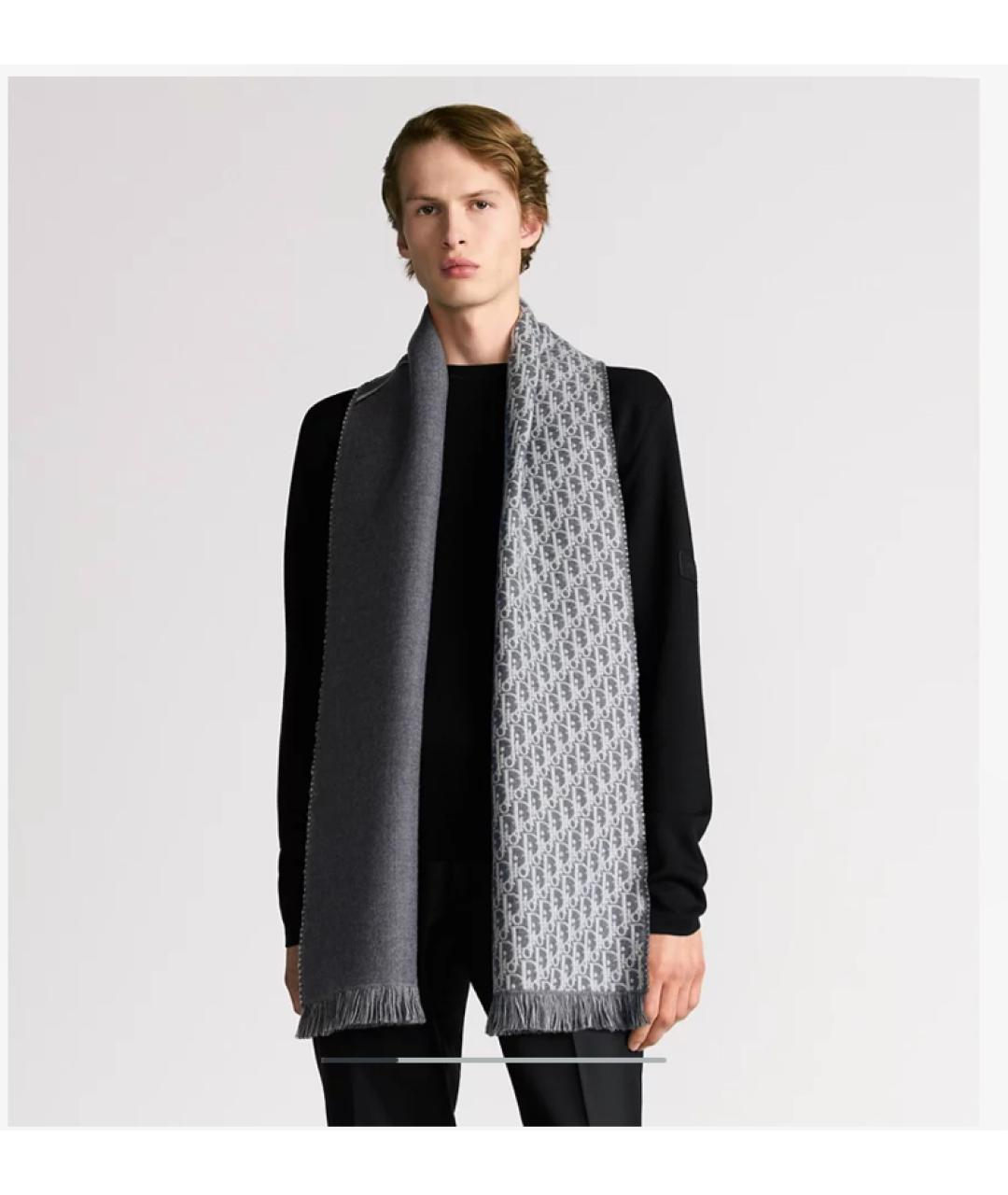 CHRISTIAN DIOR Хаки шерстяной шарф, фото 6