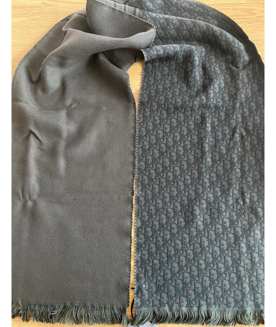 CHRISTIAN DIOR Хаки шерстяной шарф, фото 3