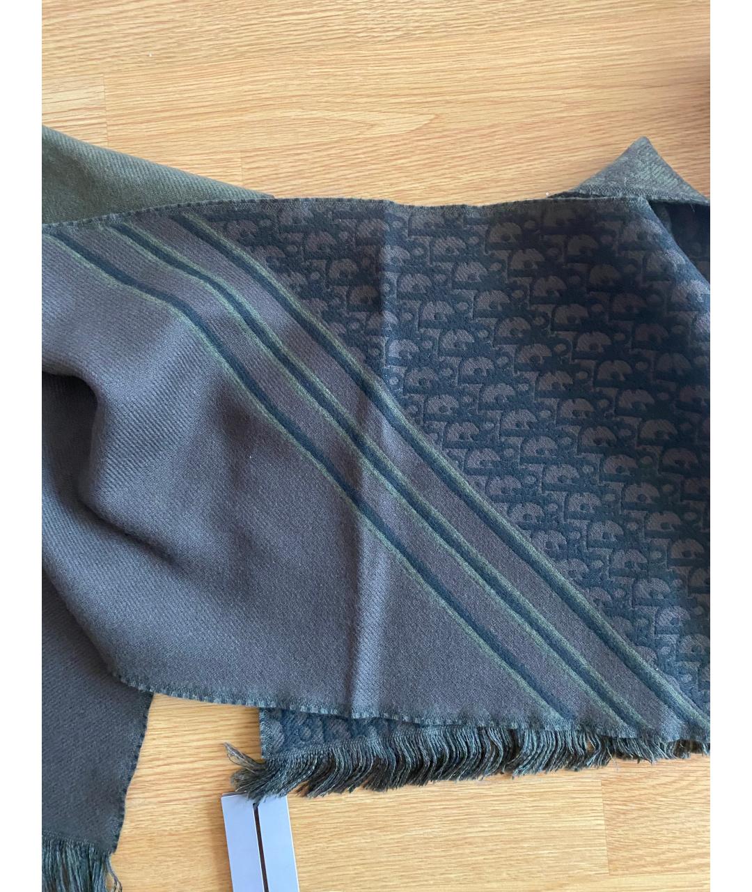 CHRISTIAN DIOR Хаки шерстяной шарф, фото 4