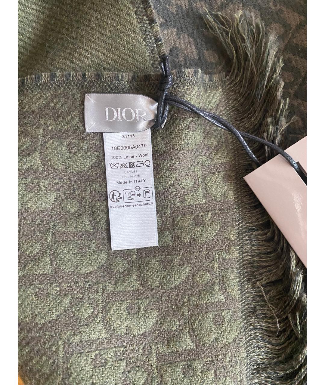 CHRISTIAN DIOR Хаки шерстяной шарф, фото 5