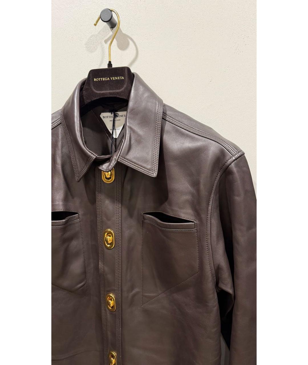 BOTTEGA VENETA Коричневая кожаная рубашка, фото 4