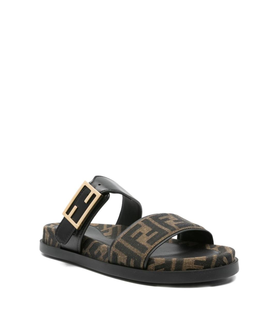 FENDI Коричневые текстильные шлепанцы, фото 3